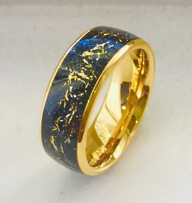 8mm TUNGSTEN CARBIDE MEN'S YELLOW GOLD IP PLATED DOMED RING IMITATION METEORITE • $31.34