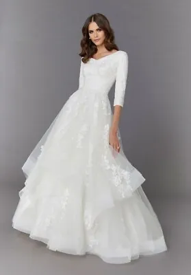 Bridal Gown By Mori Lee 30101 Evelyn Layered Skirt Three Quarter Sleeve • $699