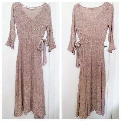 TREE OF LIFE Boho Peasant Maxi Dress Blush/Brown Patterned Long Summer S (8-10) • $35