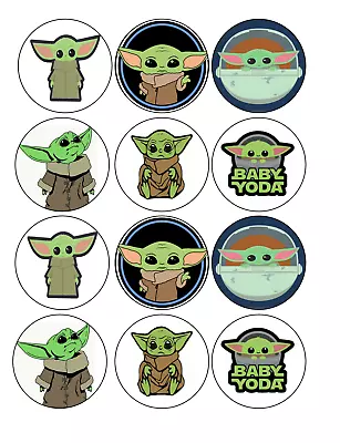 12 Baby Yoda Star Wars Edible Paper Cupcake Cookie Toppers CHOOSE SIZE • $9