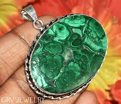 Natural Malachite Gemstone Ethnic Pendant 925 Sterling Silver Plated FP-31 • $8.99