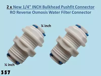 2x ¼”x ¼  Threaded QuickFit Bulkhead Connector Reverse Osmosis Water Filter RO  • £2.75