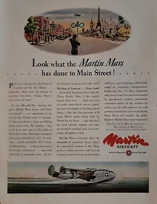 Martin Mars Aircraft  Main Street  Vintage 1944 WWII Wartime Aviation Ad • $12.99