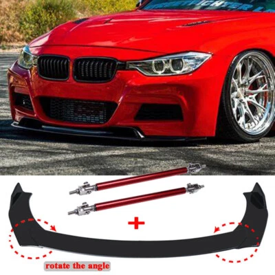 For F10 F30 F32 F36 F80 M3 M4 Front Bumper Lip Spoiler Splitter + Red Strut Rods • $128.35