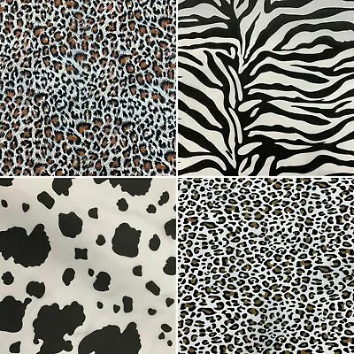 Polycotton Animal Print Fabric By The Meter Tiger Zebra Leopard Cow 112cm Wide • £1.39