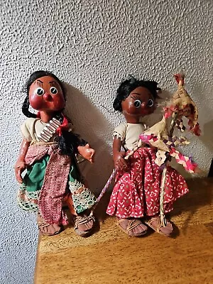 3 Vintage Oil Cloth Mexican Hand Painted Folk Art Dolls 9.5  - 11  Tall • $20