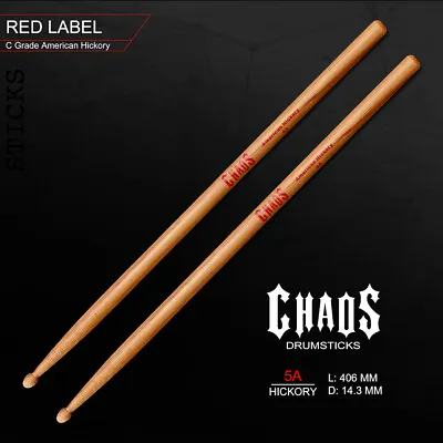 5A DRUM STICKS CHAOS 5A DRUMSTICKS – RED LABEL X6 PAIRS AMERICAN HICKORY • $46