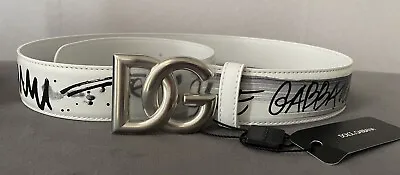 New Dolce & Gabbana DG Logo Buckle Graffiti Leather Belt.  Sz 90cm $675 • £379.11