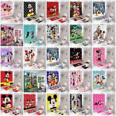 £20.39 • Buy Mickey Mouse & Minnie Mouse Waterproof Shower Curtain Bath Toilet Cover Mat Rug