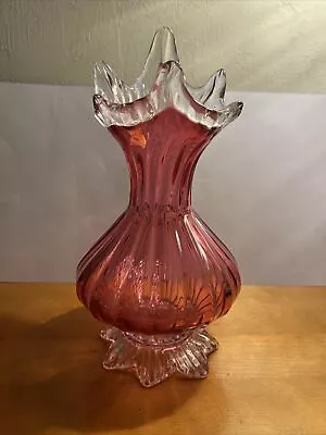 VTG Hand Blown Cranberry/24% Chalet Lead Crystal Footed Vase Footed. Canada • $68