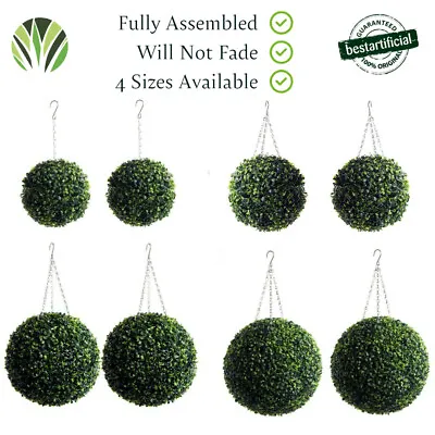 Best Artificial Pair Of Green Boxwood Buxus Topiary Ball Grass Hanging Garden • £14.99