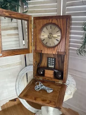 RARE Vintage Oak Wall Clock Pushbutton Landline Telephone- Tested & Working • $69.95