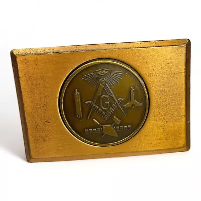 Masonic Freemason Emblem Copper Brass Belt Buckle Rectangle Compass Fraternal • $14.95