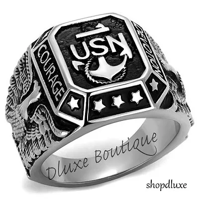 Men's Stainless Steel 316L United States US Navy Military Fashion Ring Size 8-14 • $15.99