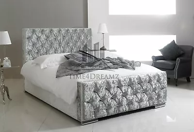 £299.99 • Buy New Double Crushed Velvet Fabric Chesterfield Sleigh Bed Frame All Sizes Colours