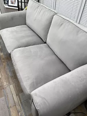 Large 2/3 Seater Grey Velour Sofa. Super Comfortable And Immaculate Condition • £200