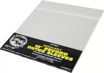 (25) 10” Vinyl Record Outer Sleeves – 2mil Thick RESEALABLE Archival Clear BOPP • $12.99