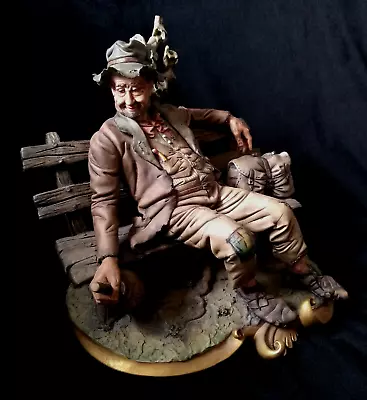 Capodimonte Porcelain Drunk Tramp On A Bench 10  Ornament Volta • £70