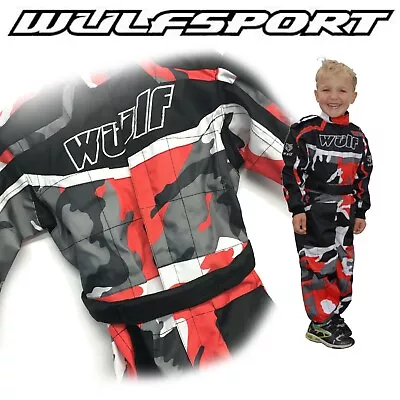 Wulfsport Kids Kartsuit Camo Black Red Unisex Overall Cub Childs Tough Elastic • £33.25