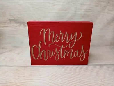 New!  Merry Christmas  Red Wood Box Frame 8  SIGN Table Decor Holiday  • $8.99