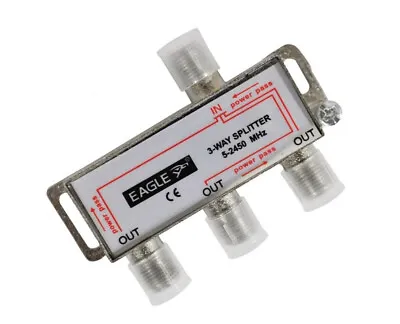 3 Way Coaxial Splitter 1 Male IN Coax To 3 Female OUT TV Aerial Virgin Sky Boxes • £4.19