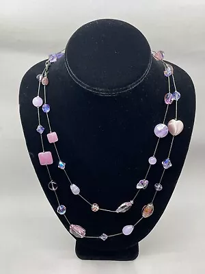 Dabby Reid Annie Illusions Gunmetal Chain Assorted Purple Glass Bead Necklace • $40