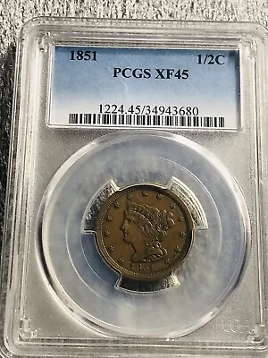 1851 Braided Hair Half Cent *  PCGS XF45 Mintage Of  147672 • $149