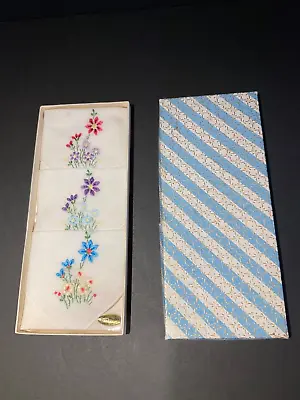 Vtg Boxed Set Of 3 Loom Master Irish Linen Embroidered Floral Handkerchiefs • $13.99