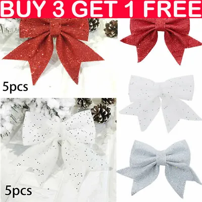 5PCS Large Bows Christmas Tree Bowknot Ornaments Gift Present Party Xmas Decor • £5.69