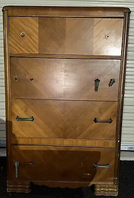 Art Deco Waterfall Highboy Handles 4 Drawers Dresser Wood Design Art • $500