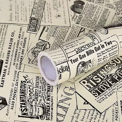 Newspaper Contact Paper 17.71” X 118”Vintage Peel And Stick Self Adhesive • $13.11