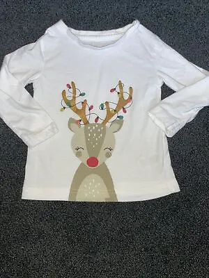 Girls Matalan White Reindeer Long Sleeve Christmas T-shirt Age 12-18 Months  • £0.50
