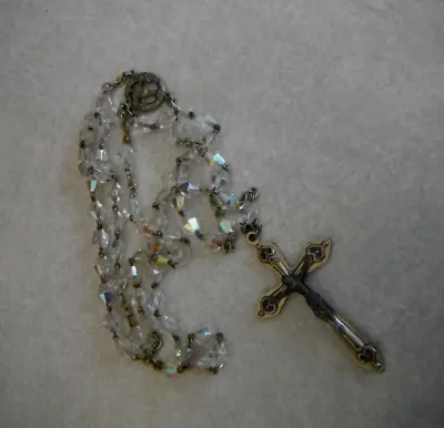 Vintage Catholic First Communion ROSARY & Pouch Made In Italy Iridescent Beads • $8.99