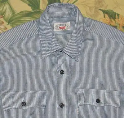 Vtg LEVIS Chambray Railroad Striped Long Sleeve Shirt Medium • $35.99