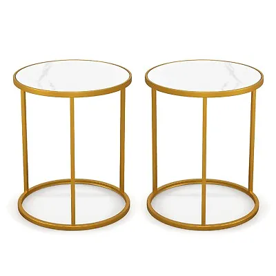 2PCS Marble Top Sofa Side Table Modern Round End Table Compact Coffee Table • £53.95