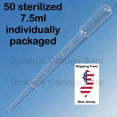 50 7.5ml Sterilized Plastic Transfer Pipette Droppers Graduated  • $13.82