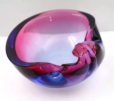 Murano Italy Sommerso Art Glass Geode Blue Purple Ashtray Bowl Clamshell • $97.49