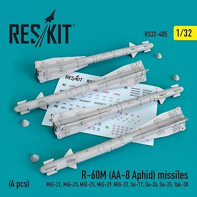 1/32 Reskit RS32-0405 R-60М (AA-8 Aphid) Missiles (4 Pcs) (MiG-21MiG-23MiG-25 • $20