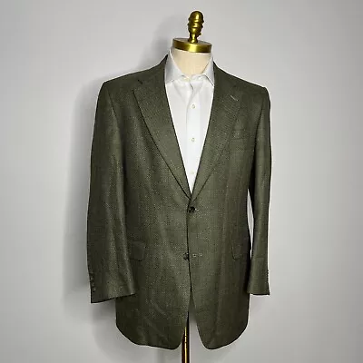 Hart Schaffner & Marx Blazer Mens Green Check Silk Wool 40R • $56.99