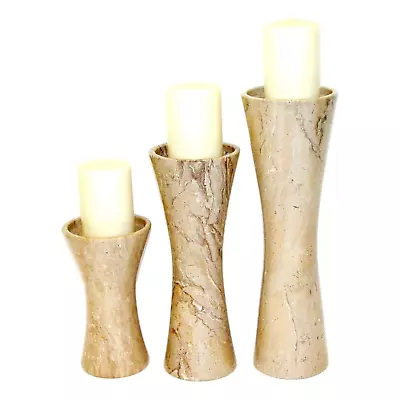 Pillar Candle Holders Set - Crafted In Sahara Beige Marble • $219.95