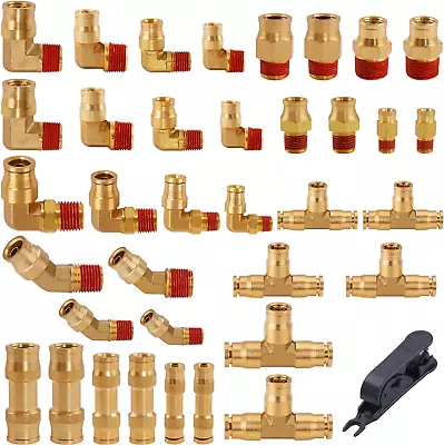 Ailbiuko 37Pcs Brass DOT Air Brake Line Fittings Assortment Kit 1/4  3/8  1/2  & • $106.78