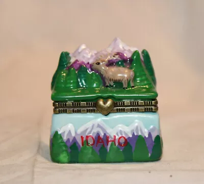 Idaho Gemstate Porcelain Jewelry/ring Box Forest Moose Y Mountain Brass Detail   • $13.76