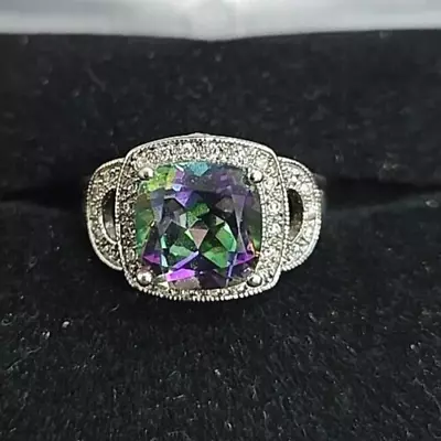 Sterling Silver Lab Created Rainbow Mystic Topaz Statement Ring Size 7.5 • $17.99