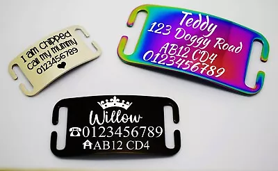 £5.99 • Buy Flat & Curved Slide On Collar Engraved  Id Name Personalised Pet Dog Cat Tag 