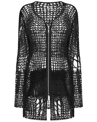 Punk Rave Womens Gothic Punk Shredded Cardigan Sweater - Black • £39.99