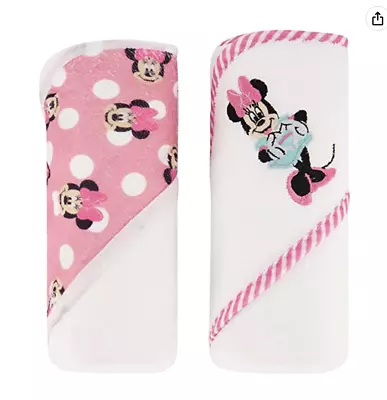 NWT Disney Baby Girl Minnie Mouse Hooded Towel Set Of 2 Pink Polka Dot • $12.99