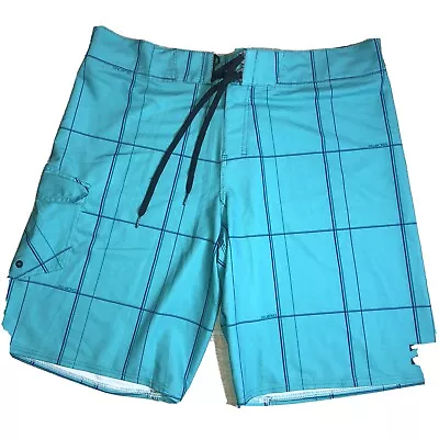 Billabong Mens Swim Trunks Plaid Blue Board Shorts W Pocket Platinum PX3 • $42.75