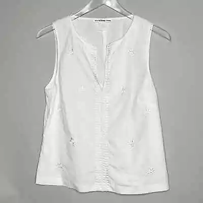 Vivienne Tam S Womens White Poplin Sleeveless Embroidered Top • $24.30