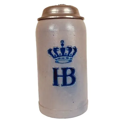 Vintage HB 1L Beer Stein Metal Lid STL HOF-BRAUHAUS Munchen Germany HB • $49.90