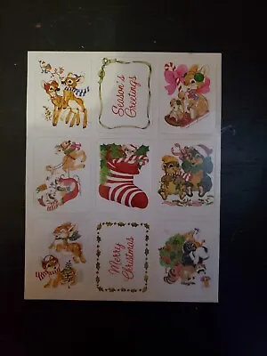 Vintage Sticker Sheet Christmas Linda K Powell Cute Animals Deer Bunny Bear  • $3